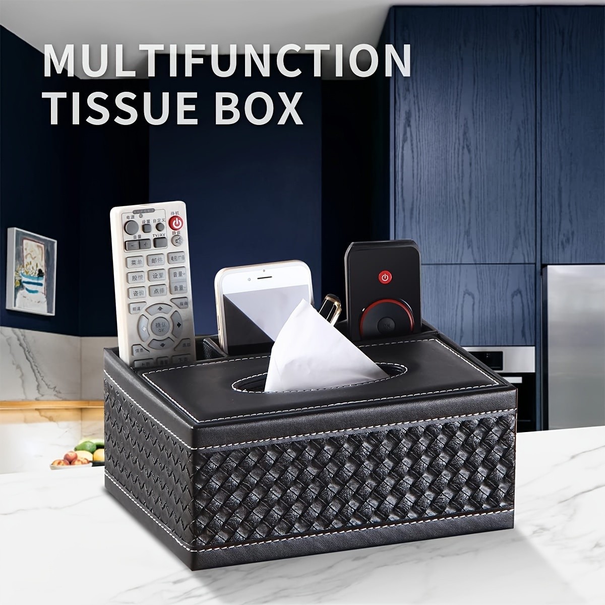 LDQ Multi-Functional Faux Leather Tissue & Storage Box  4-Compartment Organizer for Remotes, Napkins & Home Essentials