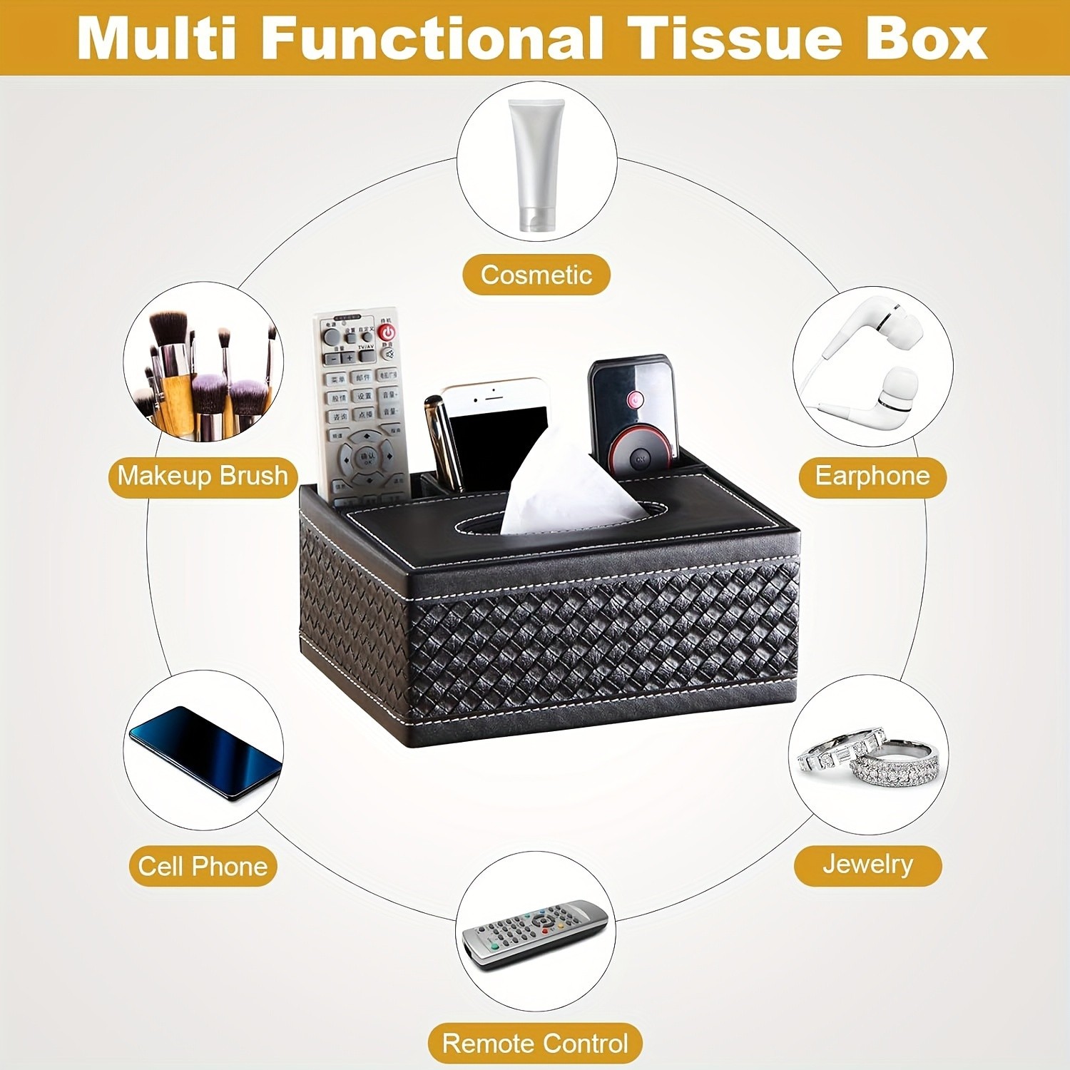 LDQ Multi-Functional Faux Leather Tissue & Storage Box  4-Compartment Organizer for Remotes, Napkins & Home Essentials