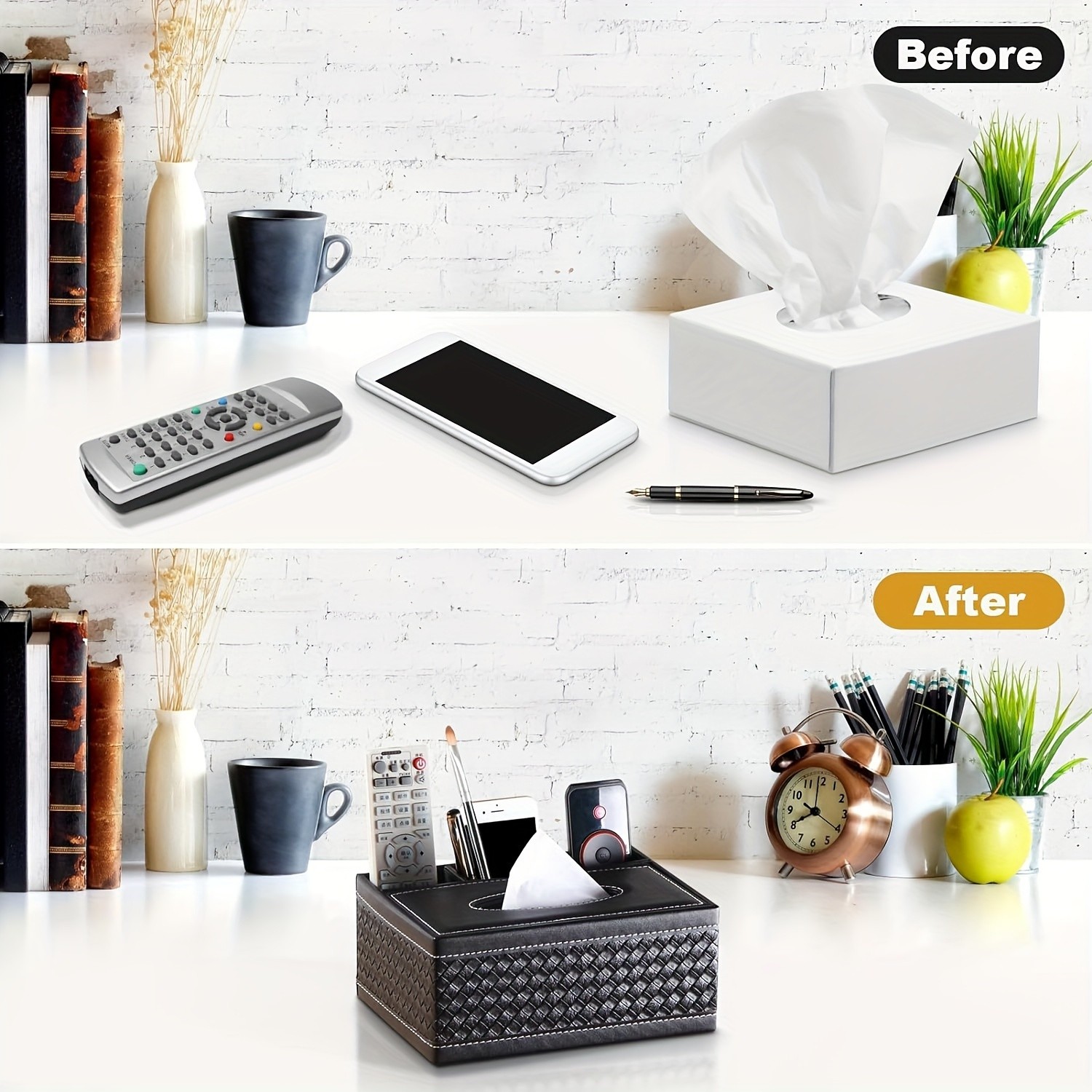 LDQ Multi-Functional Faux Leather Tissue & Storage Box  4-Compartment Organizer for Remotes, Napkins & Home Essentials