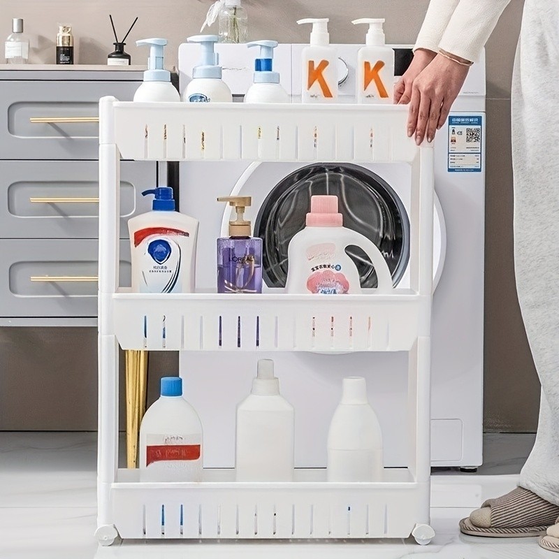 LDQ 3-Layer Super Narrow Refrigerator Gap Organizer  Free-Standing Slim Trolley Cart for Kitchen, Bathroom & Living Room Storage