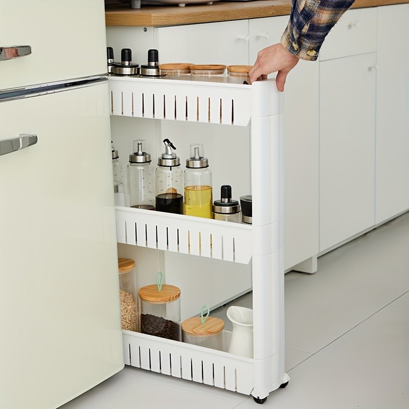 LDQ 3-Layer Super Narrow Refrigerator Gap Organizer  Free-Standing Slim Trolley Cart for Kitchen, Bathroom & Living Room Storage
