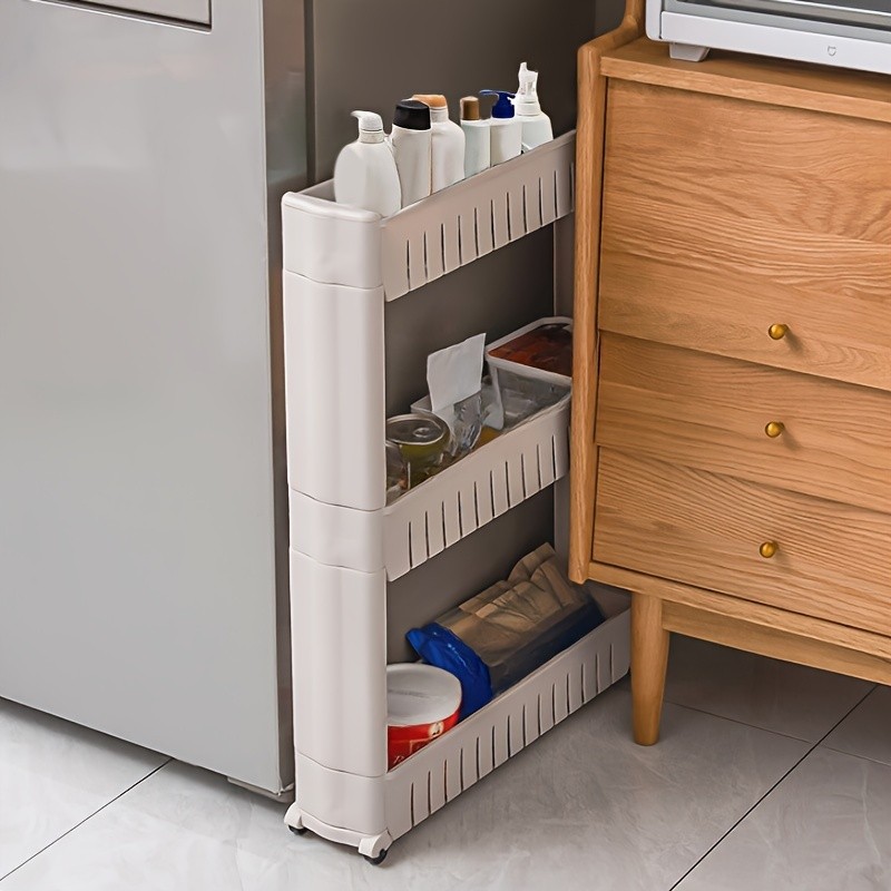 LDQ 3-Layer Super Narrow Refrigerator Gap Organizer  Free-Standing Slim Trolley Cart for Kitchen, Bathroom & Living Room Storage