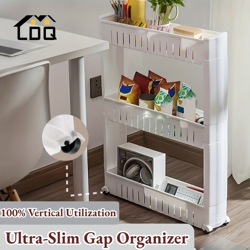 LDQ 3-Layer Super Narrow Refrigerator Gap Organizer  Free-Standing Slim Trolley Cart for Kitchen, Bathroom & Living Room Storage