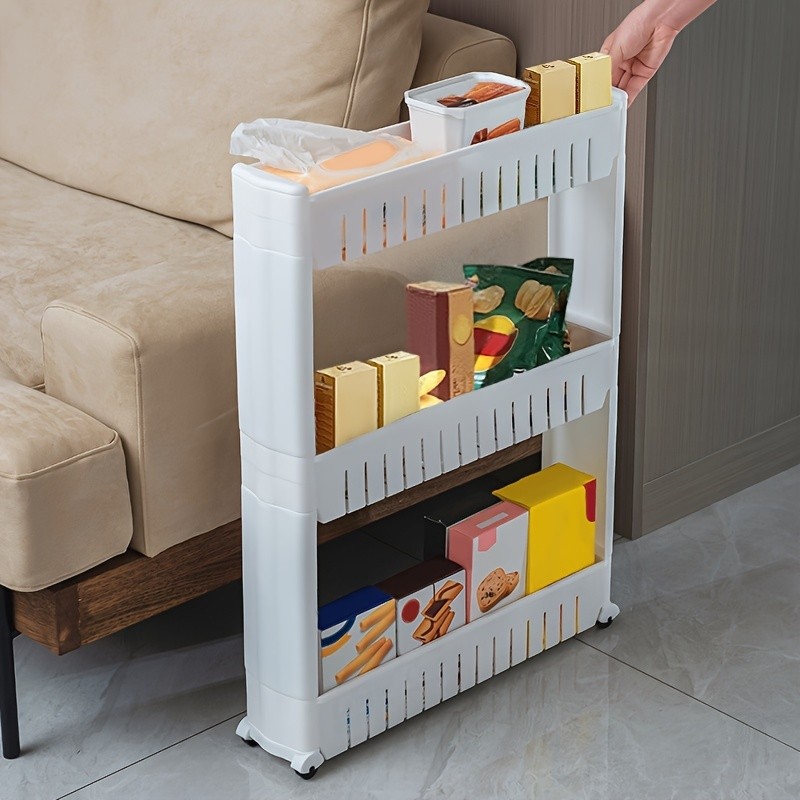LDQ 3-Layer Super Narrow Refrigerator Gap Organizer  Free-Standing Slim Trolley Cart for Kitchen, Bathroom & Living Room Storage