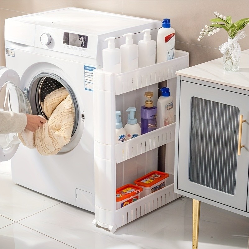 LDQ 3-Layer Super Narrow Refrigerator Gap Organizer  Free-Standing Slim Trolley Cart for Kitchen, Bathroom & Living Room Storage