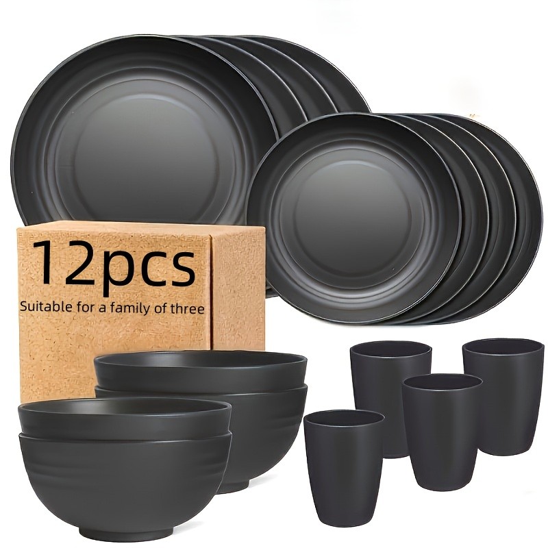 LDQ Unbreakable Plastic Dinnerware Set  12pcs/16pcs Microwave & Dishwasher-Safe Plates, Bowls & Cups for Parties & Everyday Use