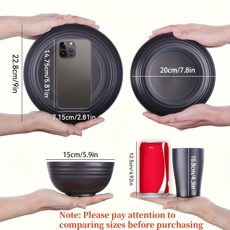 LDQ Unbreakable Plastic Dinnerware Set  12pcs/16pcs Microwave & Dishwasher-Safe Plates, Bowls & Cups for Parties & Everyday Use