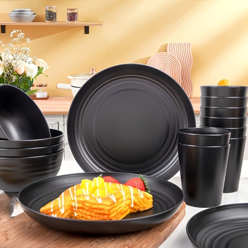 LDQ Unbreakable Plastic Dinnerware Set  12pcs/16pcs Microwave & Dishwasher-Safe Plates, Bowls & Cups for Parties & Everyday Use
