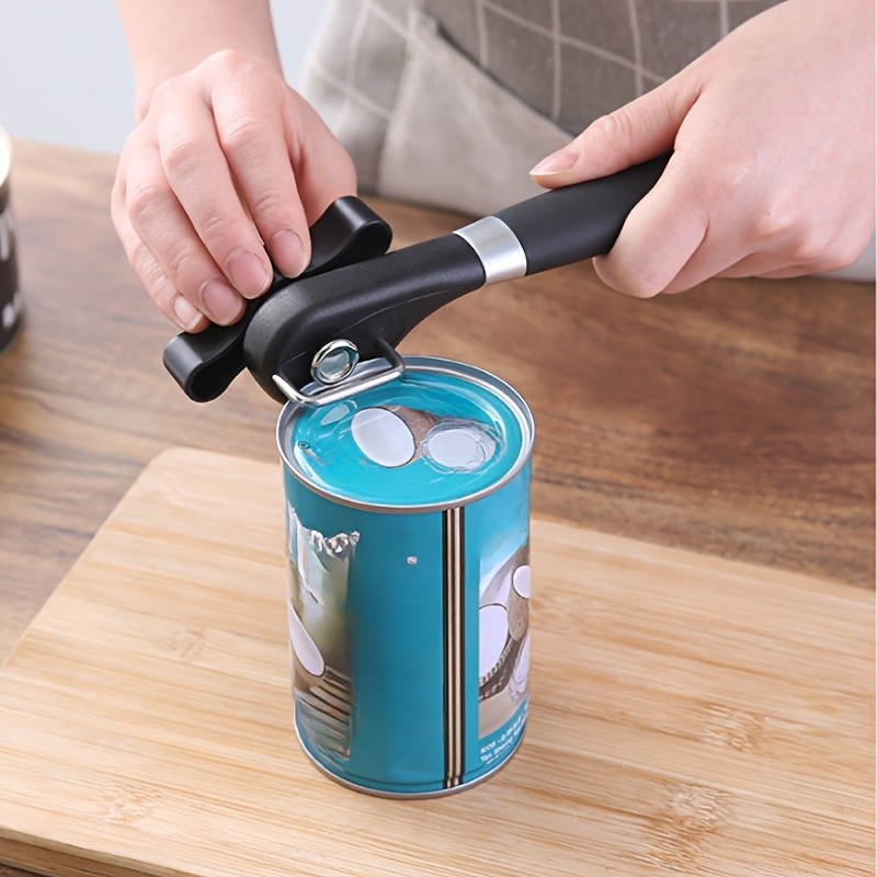 LDQ Stainless Steel TLDOD Manual Can Opener  Quick Side-Opening Kitchen Tool with Ergonomic Black Handle