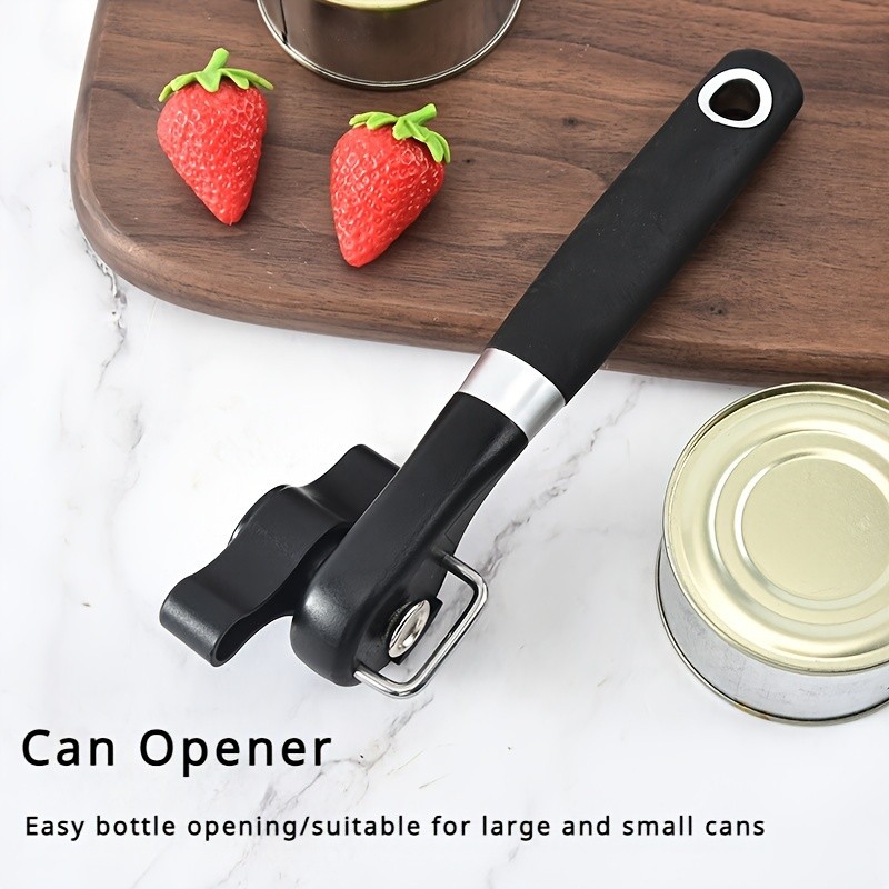 LDQ Stainless Steel TLDOD Manual Can Opener  Quick Side-Opening Kitchen Tool with Ergonomic Black Handle