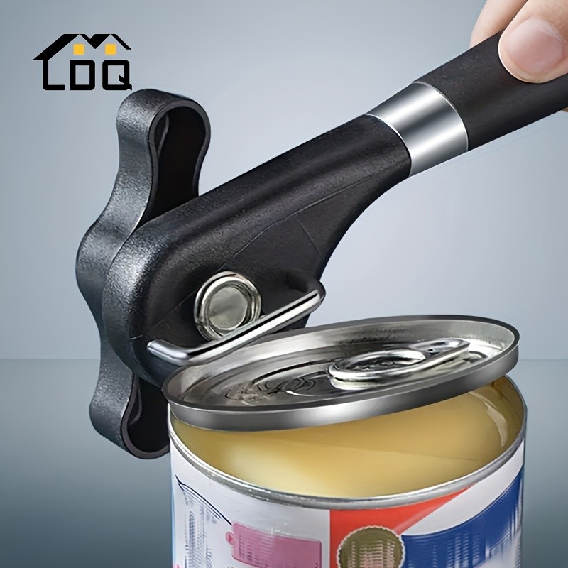 LDQ Stainless Steel TLDOD Manual Can Opener  Quick Side-Opening Kitchen Tool with Ergonomic Black Handle