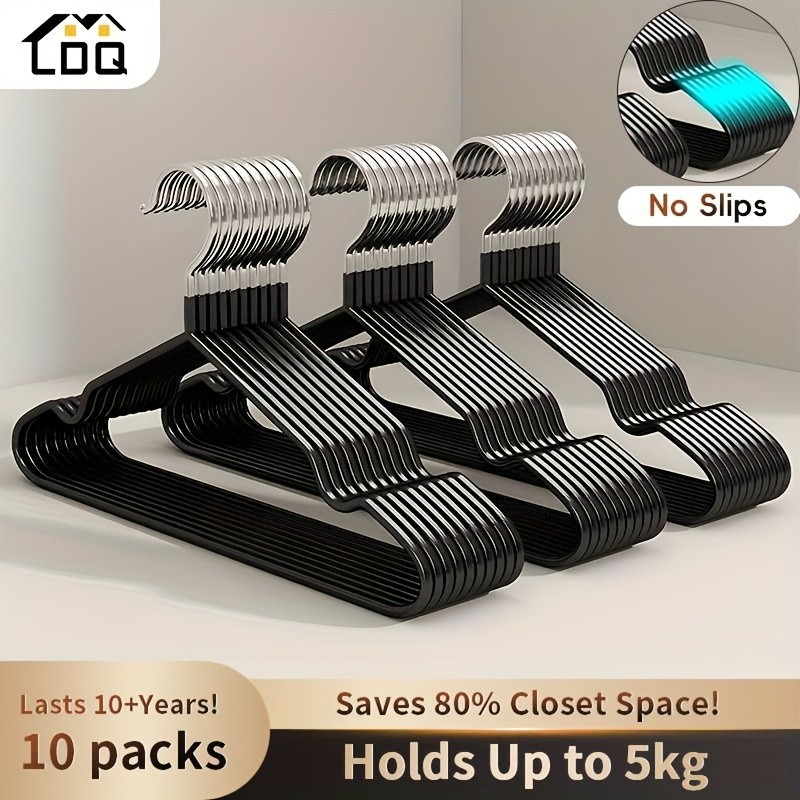 LDQ Heavy-Duty Non-Slip Metal Clothes Hangers  10-Piece Traceless Space-Saving Set for Closets, Bedrooms & Home Storage