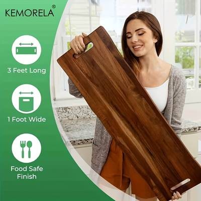 KEMORELA Extra Long Wooden Serving Board with Handles Elegant Dark Brown Charcuterie & Cutting Board