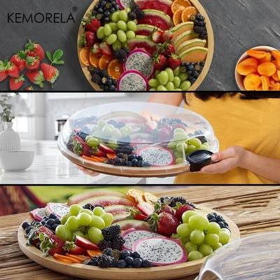 KEMORELA Large Charcuterie Plate with Lid  Elegant Wooden Serving Board for Cheese, Snacks & Parties