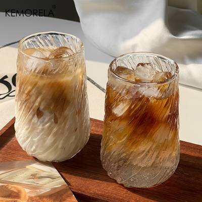 KEMORELA INS Glass Coffee Cup Set (4/6pcs)  Rotating Stripe Design