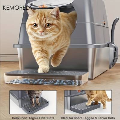 KEMORELA XL Stainless Steel Cat Litter Box with Lid Odor-Proof, Non-Stick & Extra Large