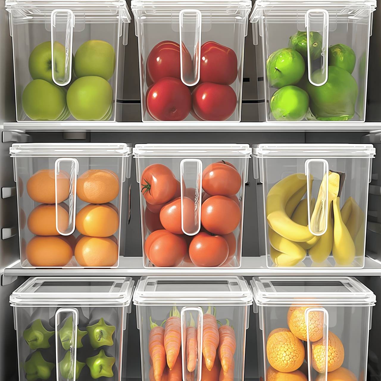 Awaoko 3pcs Extra Large Refrigerator Storage Boxes with Lids Heavy-Duty, Stackable & Transparent