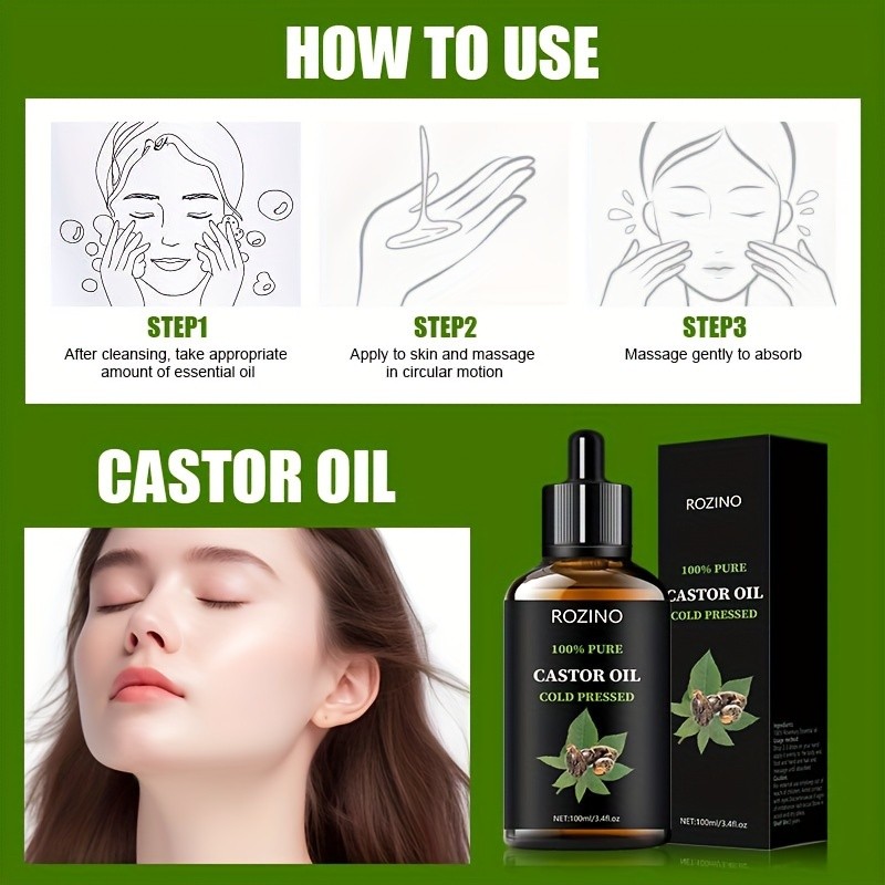 ROZINO Unrefined Castor Oil  Cold-Pressed Hair, Skin & Nail Care Solution