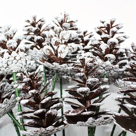 YIMUWN 24pcs Artificial Christmas Pine Cone Branches Brushed White Holiday Picks with Evergreen Sprigs