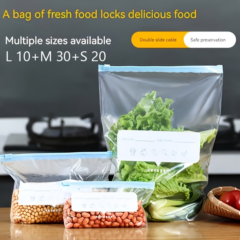 LDQ 60pcs Leak-Proof Food Storage Bag Set  Reusable Multi-Size Kitchen Organisers for Fresher NZ Ingredients
