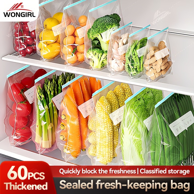 LDQ 60pcs Leak-Proof Food Storage Bag Set  Reusable Multi-Size Kitchen Organisers for Fresher NZ Ingredients
