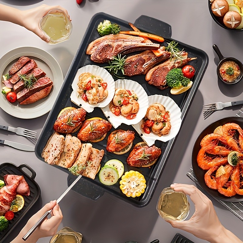 LDQ Smokeless Non-Stick Grill Pan  Durable Aluminium Alloy Rectangular Tray for Easy NZ Indoor & Outdoor BBQ