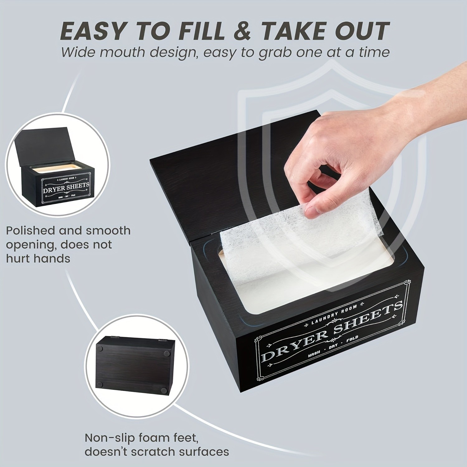 LDQ Rustic Dryer Sheet Holder  Hinged-Lid Farmhouse Container for Neat NZ Laundry Storage & Organisation