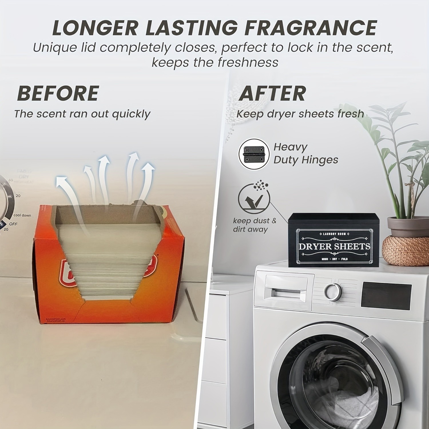 LDQ Rustic Dryer Sheet Holder  Hinged-Lid Farmhouse Container for Neat NZ Laundry Storage & Organisation