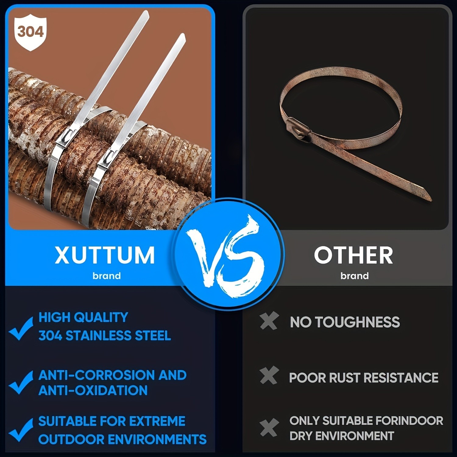 LDQ Heavy-Duty Stainless Steel Zip Ties  100pcs Rustproof Self-Locking Fasteners for NZ Vehicles, Machinery & Outdoor Use