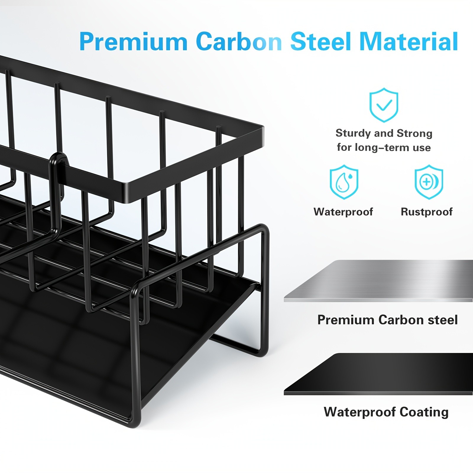 MCMLS Carbon Steel Sink Caddy Heavy-Duty Black Countertop Rack for Smart NZ Kitchen Organisation