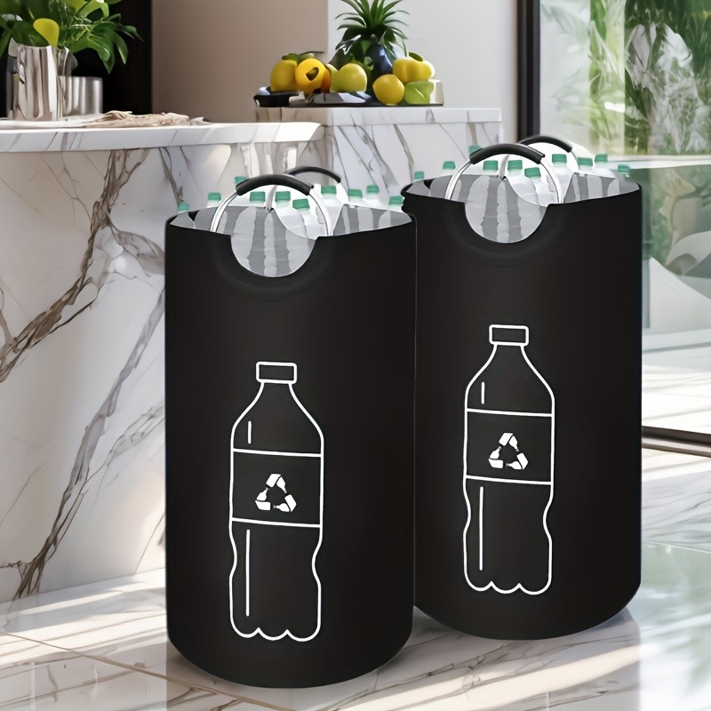 MCMLS Extra-Large Foldable Recycling Bin  Cylindrical Open-Top Storage Basket for NZ Bottles & Home Organisation