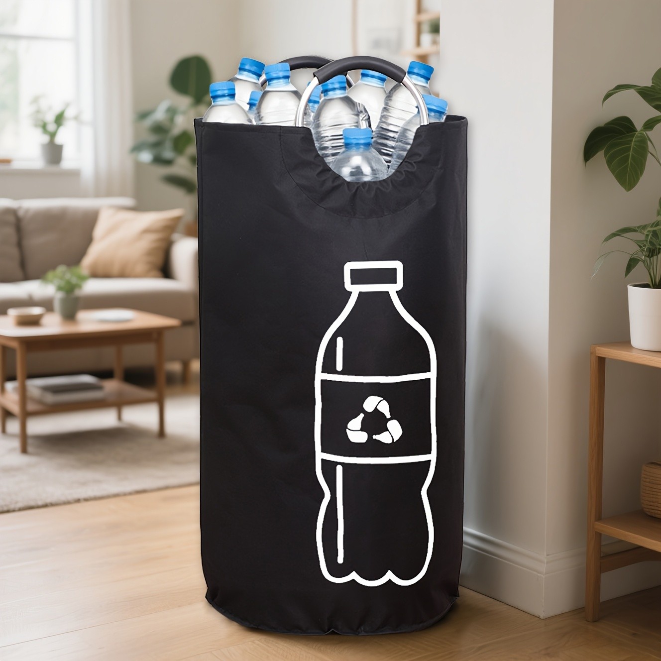 MCMLS Extra-Large Foldable Recycling Bin  Cylindrical Open-Top Storage Basket for NZ Bottles & Home Organisation