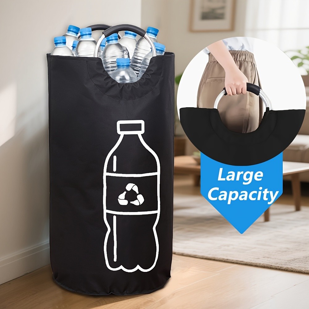 MCMLS Extra-Large Foldable Recycling Bin  Cylindrical Open-Top Storage Basket for NZ Bottles & Home Organisation