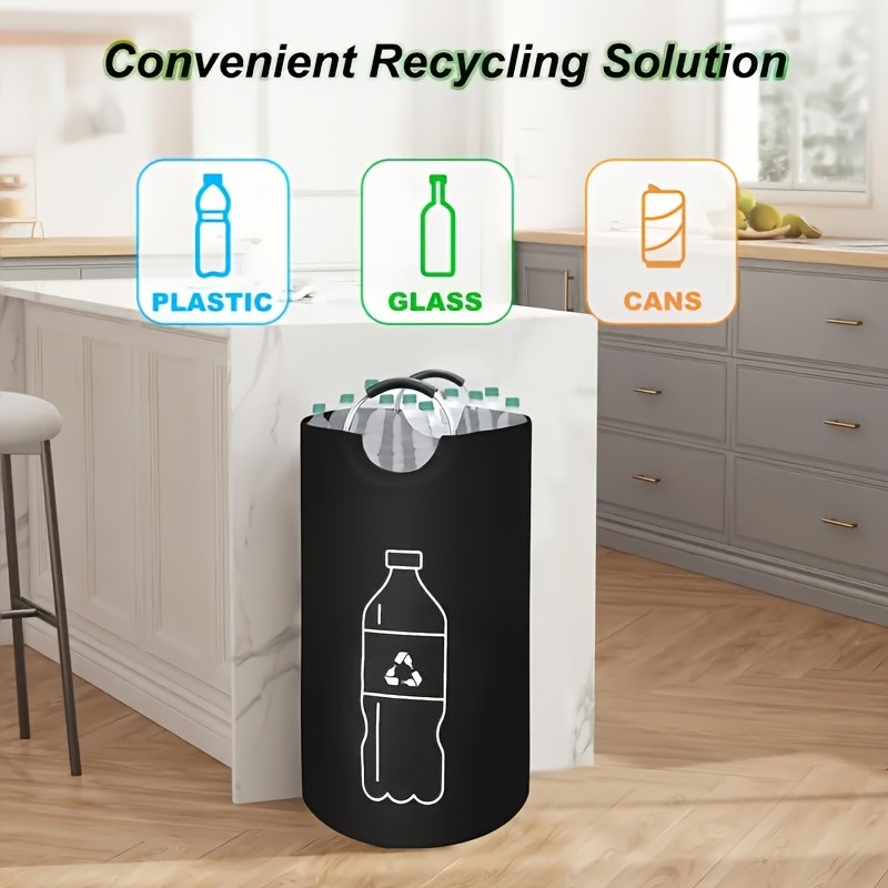 MCMLS Extra-Large Foldable Recycling Bin  Cylindrical Open-Top Storage Basket for NZ Bottles & Home Organisation