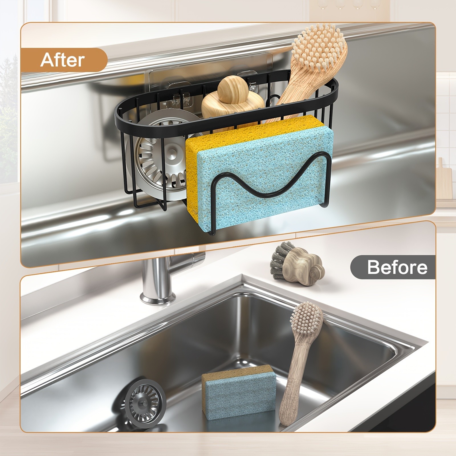 MCMLS 2-in-1 Stainless Steel Wall-Mounted Sink Caddy Heavy-Duty Over-Sink Storage Rack for Modern NZ Kitchens