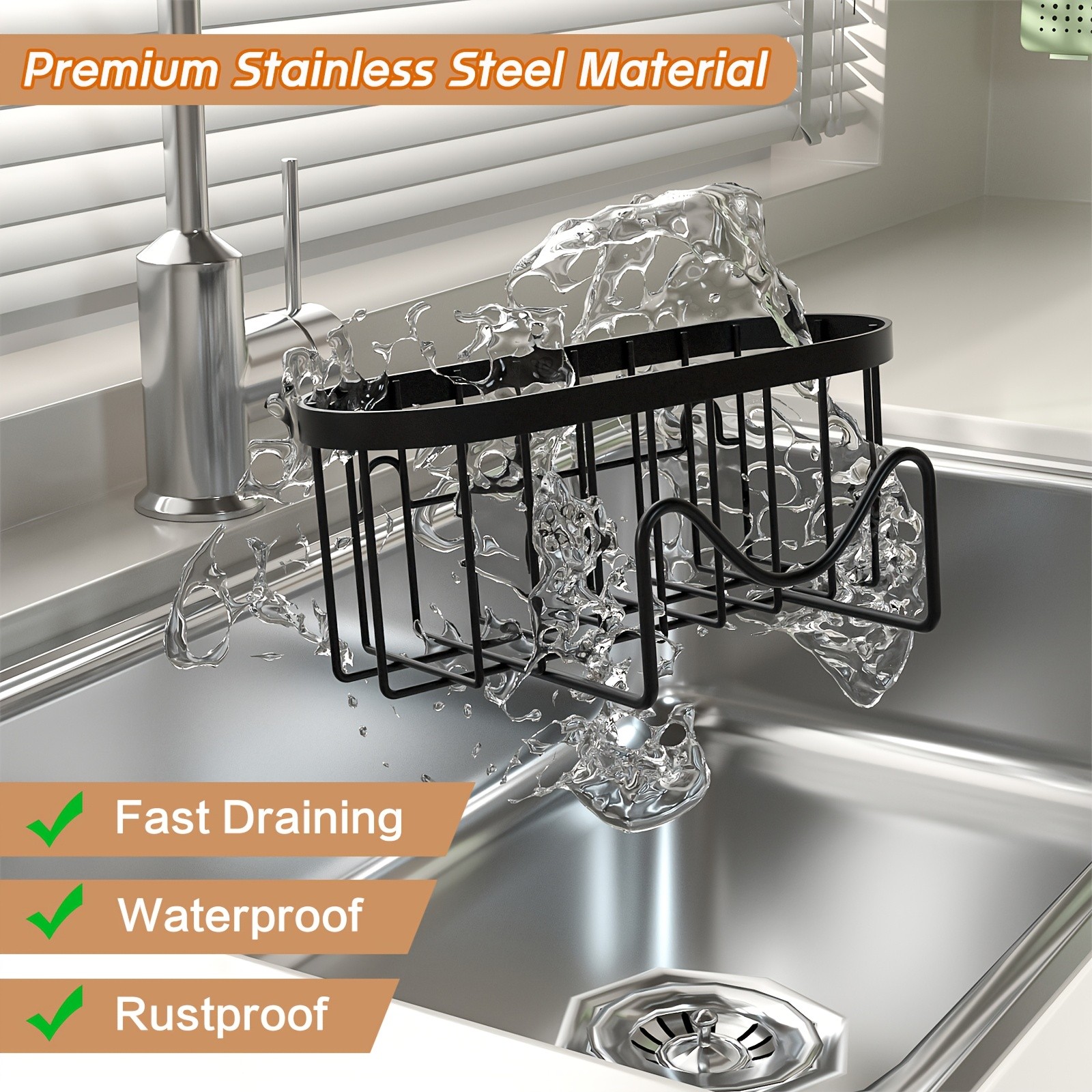 MCMLS 2-in-1 Stainless Steel Wall-Mounted Sink Caddy Heavy-Duty Over-Sink Storage Rack for Modern NZ Kitchens