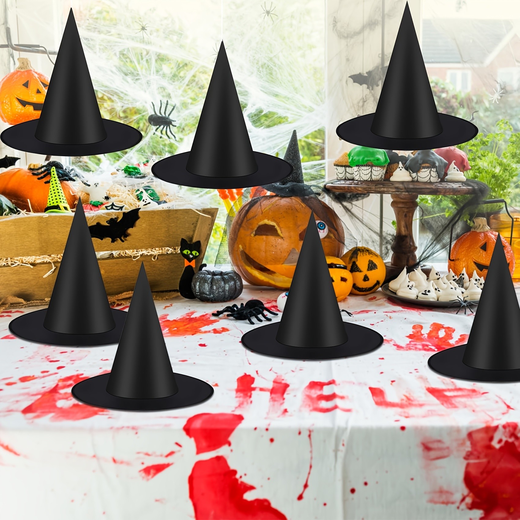MCMLS Halloween Floating Witch Hat Set 12pcs Black Hanging Wizard Hats for NZ Indoor & Outdoor Party Dcor