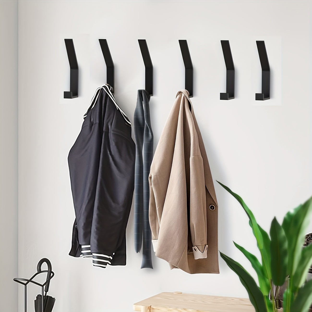 MCMLS Stainless Steel Double-Hook Wall Rack Set  6pcs Modern Space-Saving Mounts for NZ Hallways, Kitchens & Bathrooms