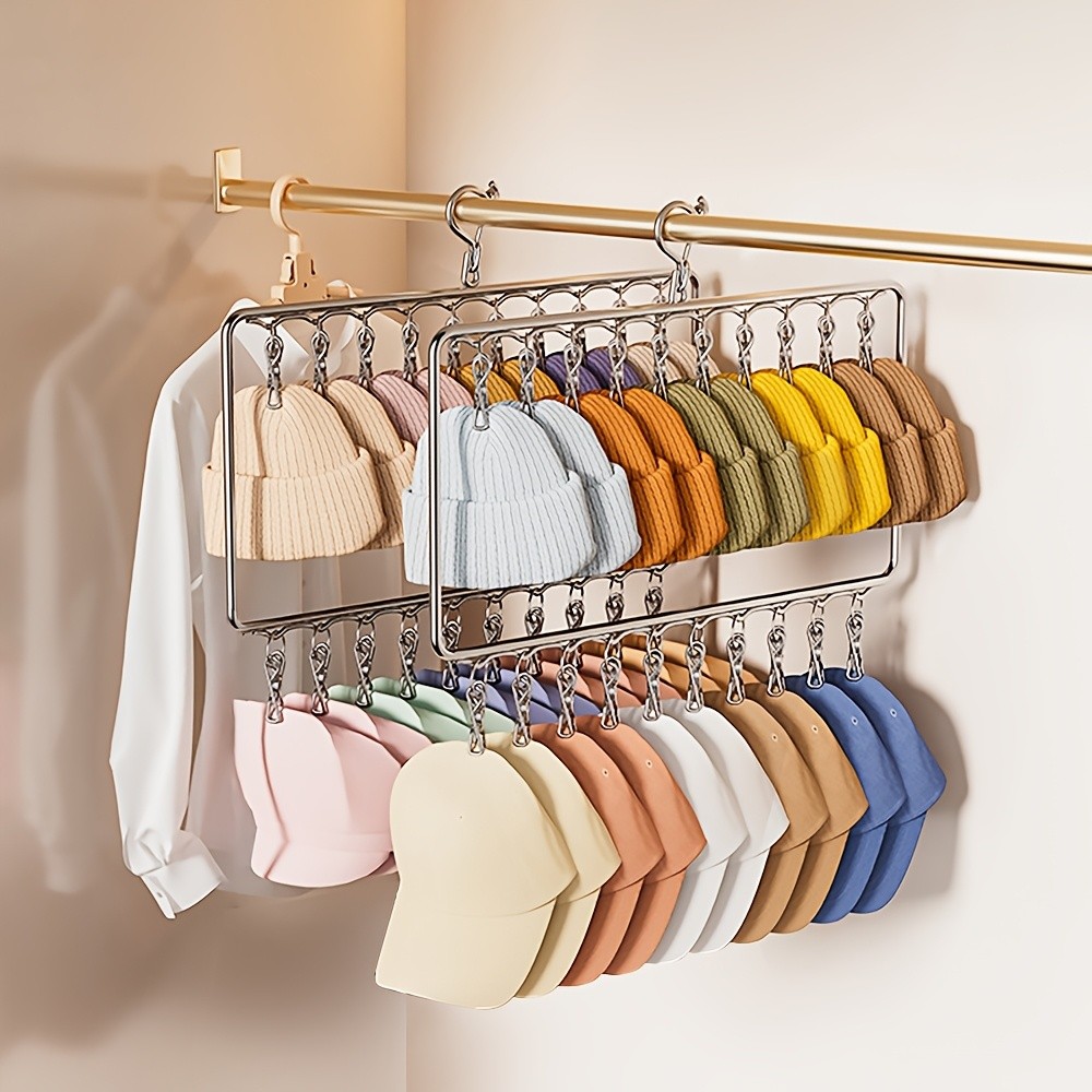 MCMLS Heavy-Duty Stainless Steel 2-Tier Hat Hanger Organizer  20-Clip Over-Door/ Ceiling Mount for NZ Closet & Laundry Storage