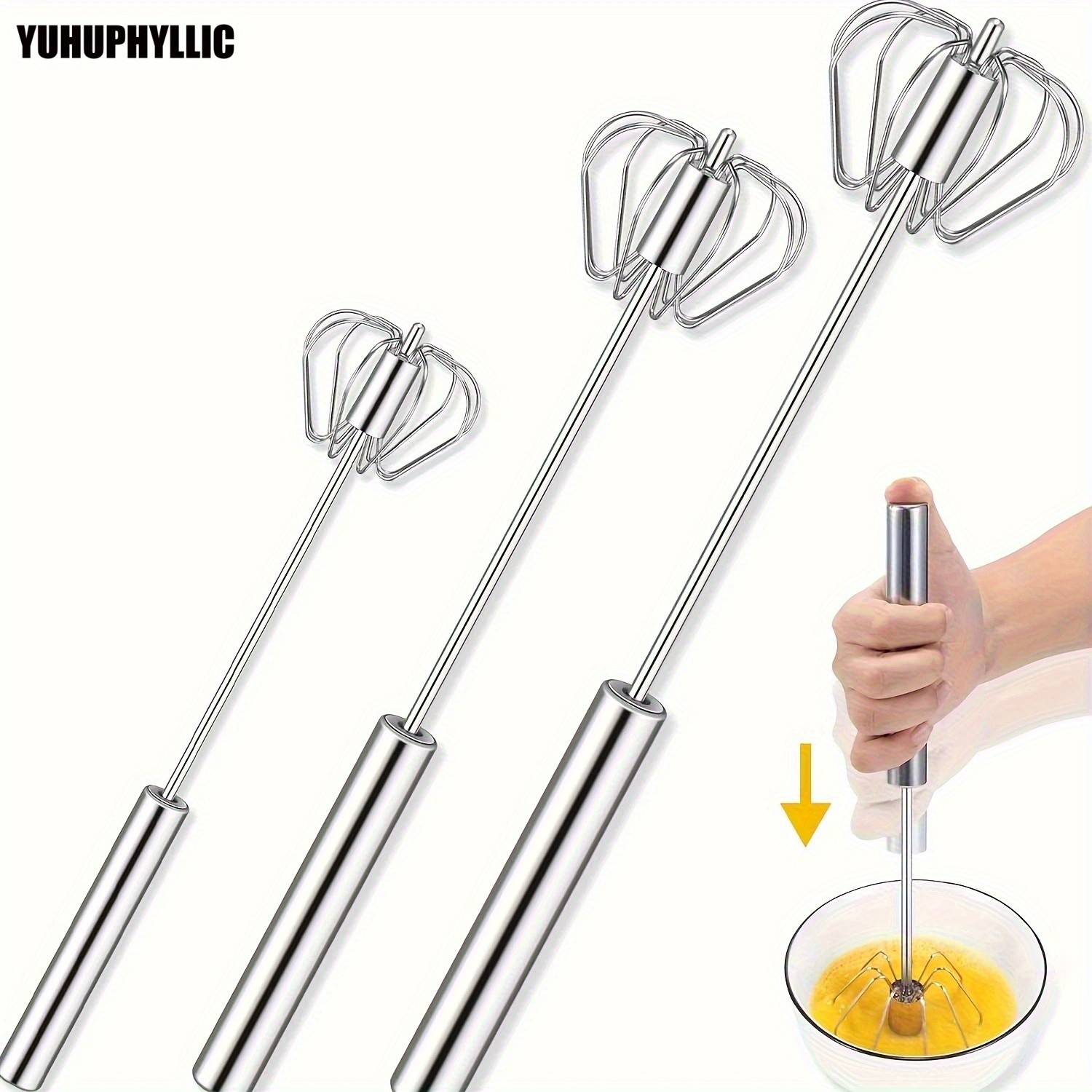 YUHUPHYLLIC Stainless Steel Semi-Automatic Hand Whisk  3-Loop Manual Whisk for Efficient Mixing & Milk Foam in NZ Kitchens