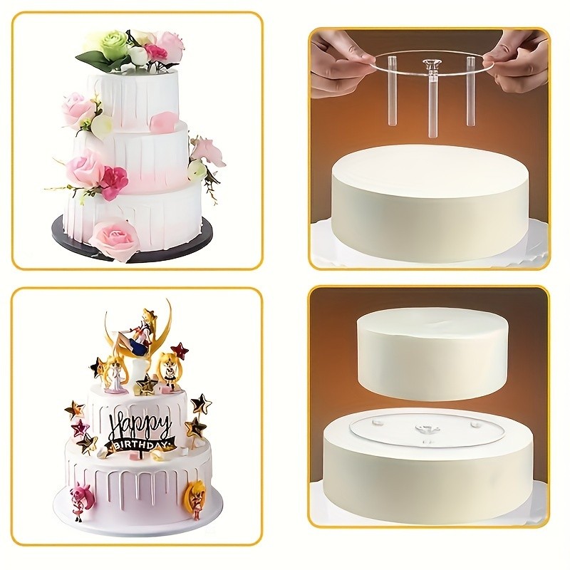 YUHUPHYLLIC 4pcs Reusable Cake Tier Set Transparent Dividers & Cake Pins for Multi-Layered Cakes