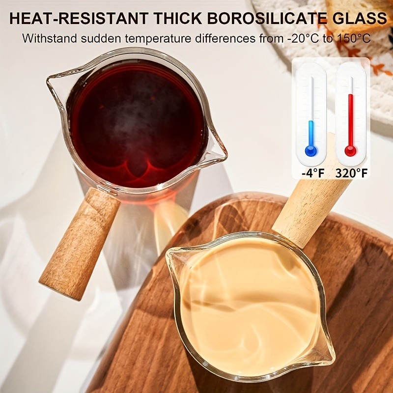 YUHUPHYLLIC Clear Glass Measuring Cup  2.6oz Precision Scale with Wooden Handle for Espresso & Coffee Brewing