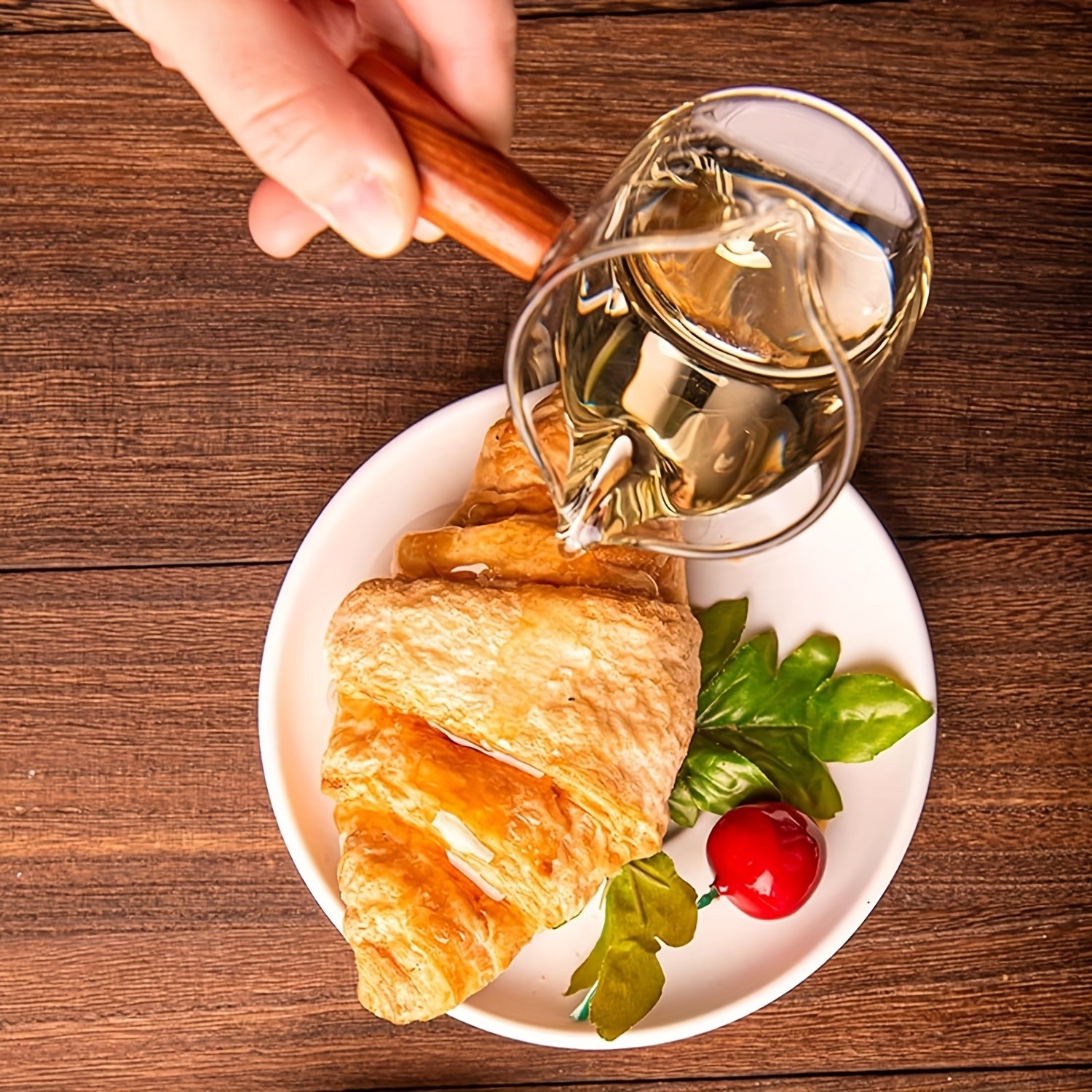 YUHUPHYLLIC Clear Glass Measuring Cup  2.6oz Precision Scale with Wooden Handle for Espresso & Coffee Brewing