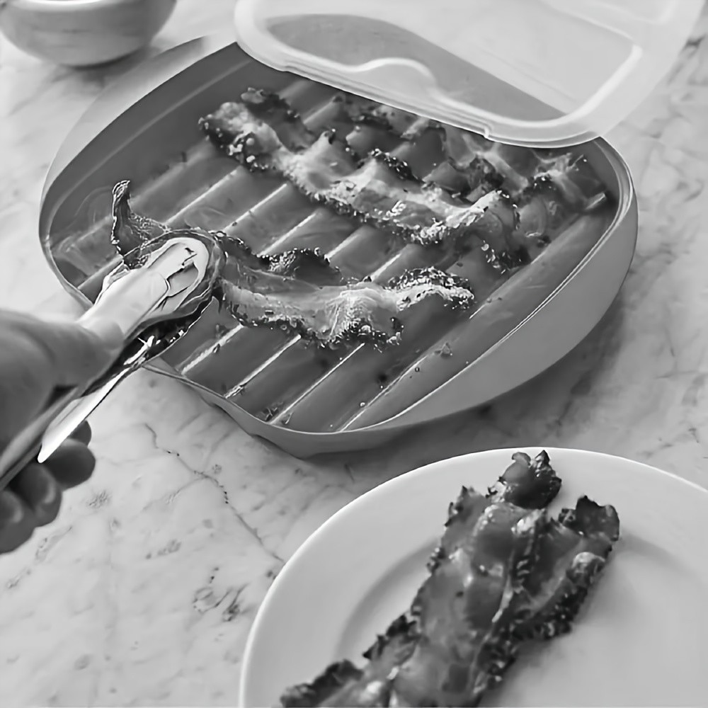 YUHUPHYLLIC Microwave Bacon Cooker Tray with Lid  Non-Slip, Fat-Draining Design for Quick Bacon Prep in NZ Kitchens