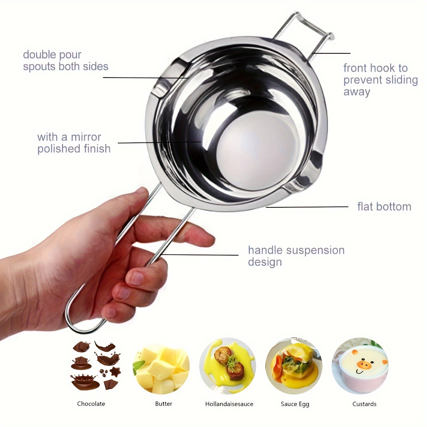 YUHUPHYLLIC Stainless Steel Chocolate Melting Pot Double Boiler for Baking, Fondue & Multi-Purpose Melting