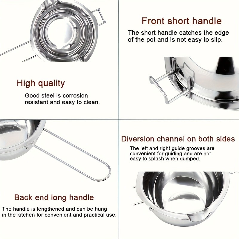 YUHUPHYLLIC Stainless Steel Chocolate Melting Pot Double Boiler for Baking, Fondue & Multi-Purpose Melting