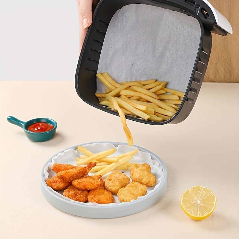 YUHUPHYLLIC 50pcs Air Fryer Liners Non-Stick Oil Absorbing Parchment Paper for Cooking & Baking