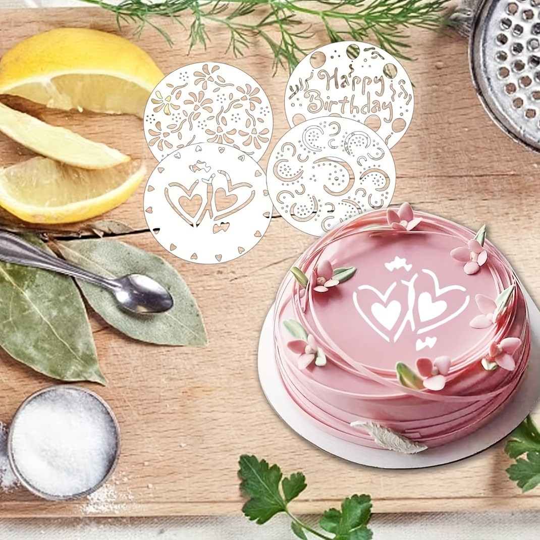 YUHUPHYLLIC 4pcs Cake Decorating Stencil Set PVC Tools for Cupcakes, Weddings & Parties