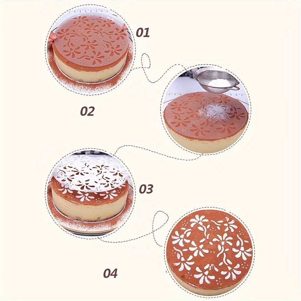 YUHUPHYLLIC 4pcs Cake Decorating Stencil Set PVC Tools for Cupcakes, Weddings & Parties