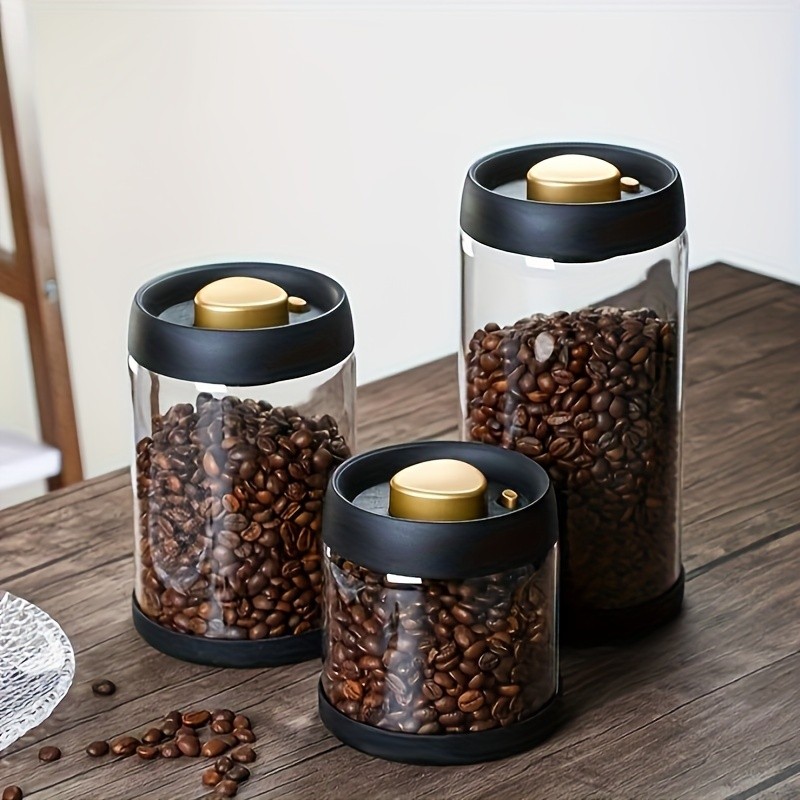 YUHUPHYLLIC Vacuum-Sealed Glass Storage Container  Moisture-Proof Pressure Pump Storage Jar for Coffee Beans, Tea & Nuts